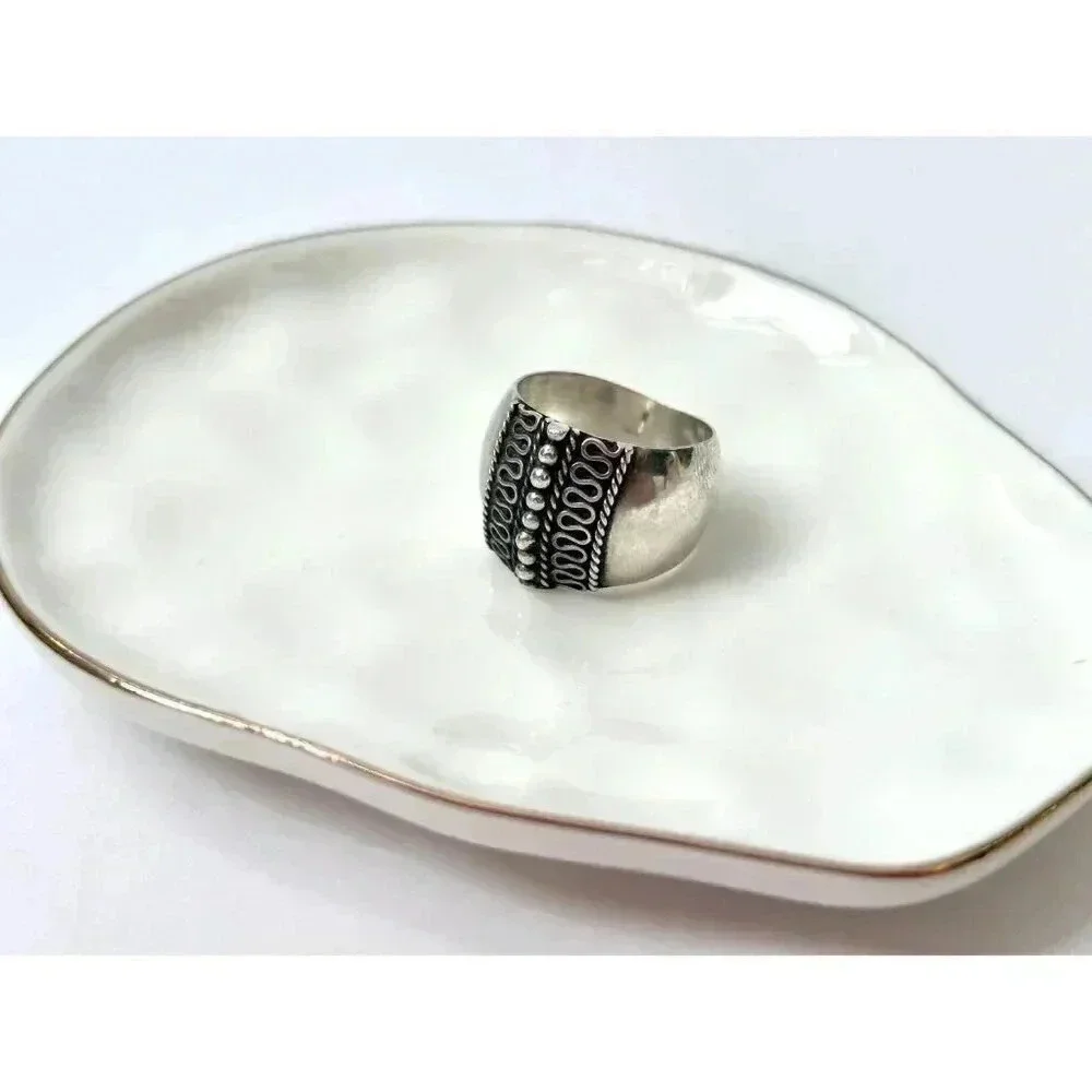 Sterling Silver Vintage Domed Statement Bead Band - Size 7.25